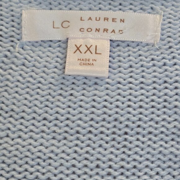 Women's LC Lauren Conrad Ruffle Pointelle Cardigan Blue NWT XXL - Picture 7 of 7